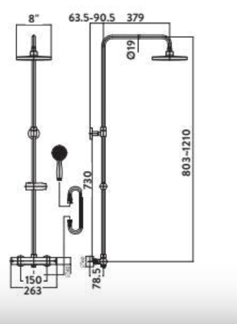 Middleton Noir Black Round Rigid Riser Shower Kit
