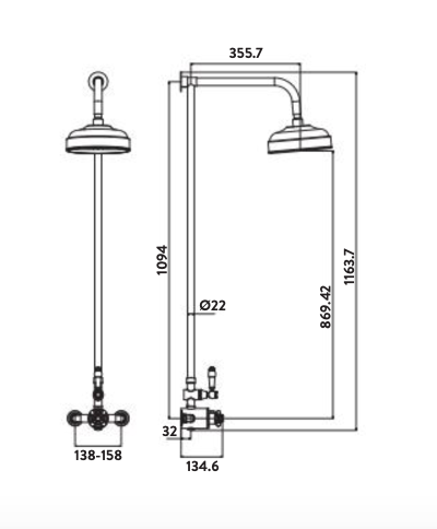Traditional Chrome Rigid Riser Shower with Fixed Head