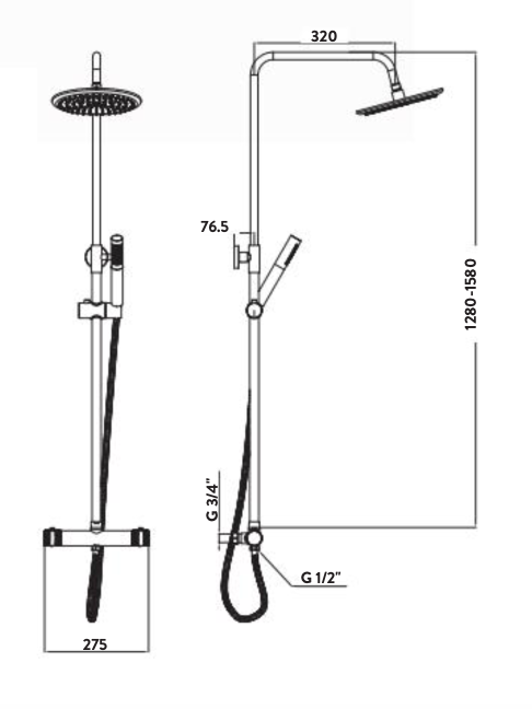 Core Brushed Brass Round Rigid Riser Shower