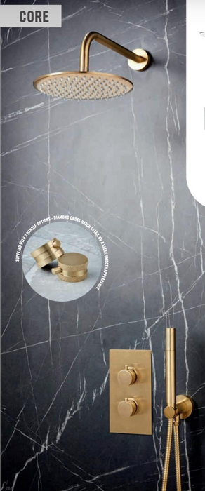 Core Brushed Brass Round Handle with Handset and Mounting Bracket