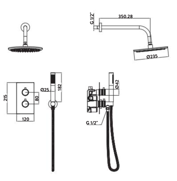 Core Chrome Round Handle with Handset and Mounting Bracket