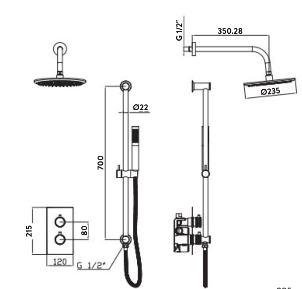 Core Chrome Round Handle with Head and Handset Riser Kit