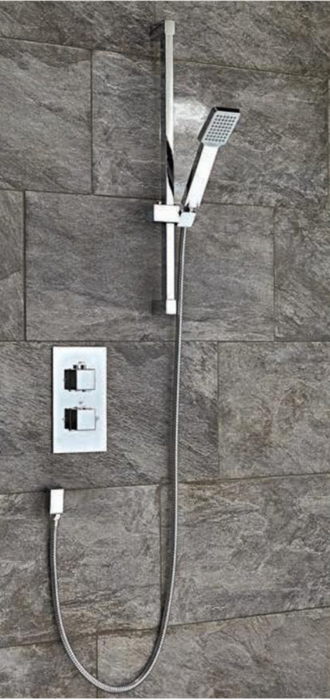 Component Chrome Square Concealed Valve with Riser Rail Kit and Outlet Bar