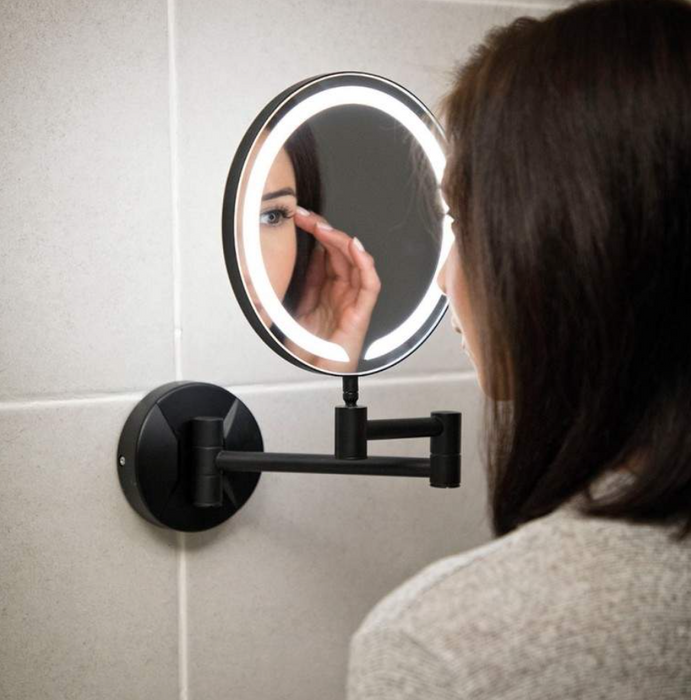 Noir Black Round Wall Mounted LED Make Up Mirror