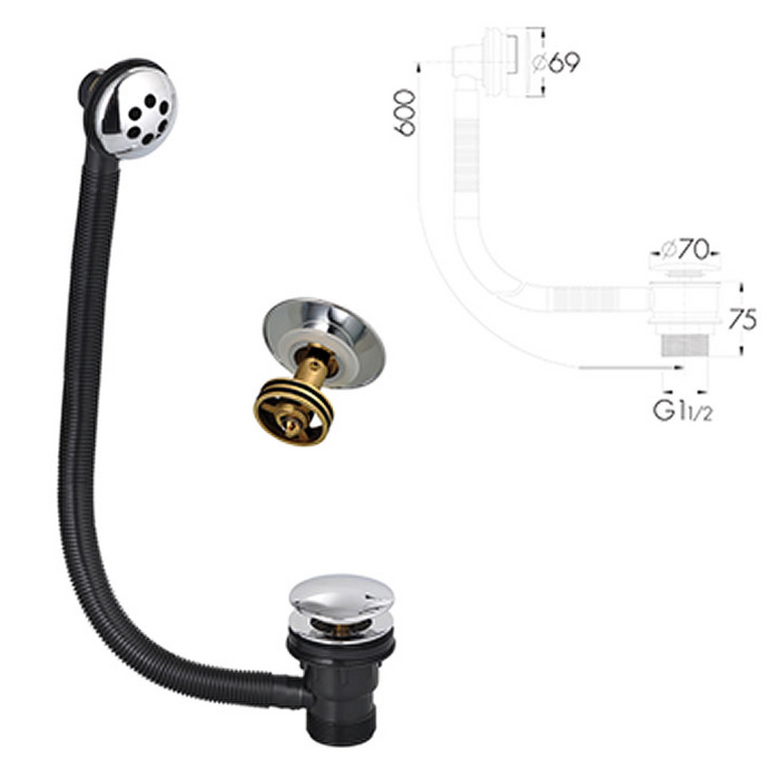 Scudo Round Bath Waste with Overflow