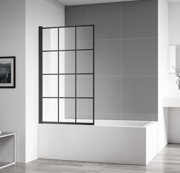Aqua Velar Black Grid 6mm Bath Screen 800 x 1400mm