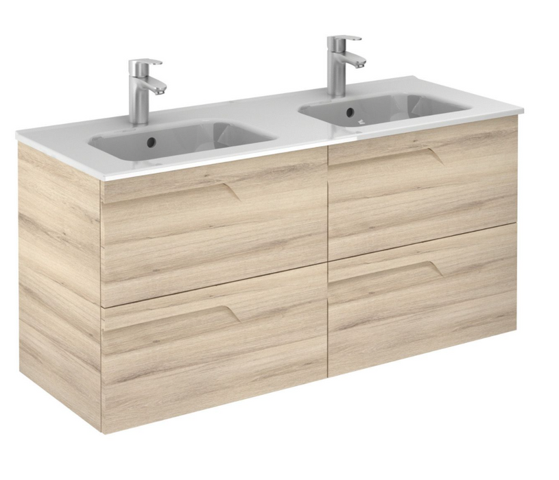 Vitale Light Oak 1210 Vanity Unit with Double Square Ceramic Basin