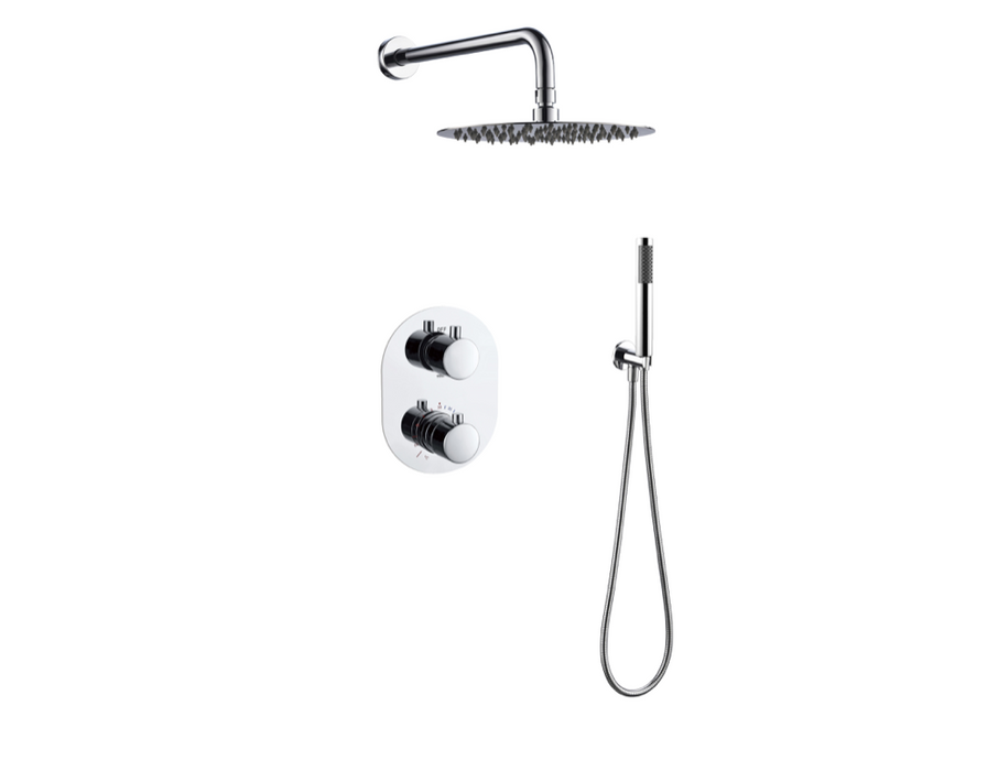 Mineral Brushed Brass Round Shower Valve Inc Shower Head and Hand Shower