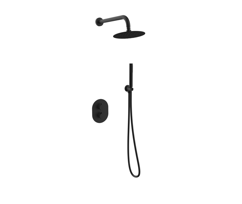 Mineral Brushed Steel Round Shower Valve Inc Shower Head and Hand Shower