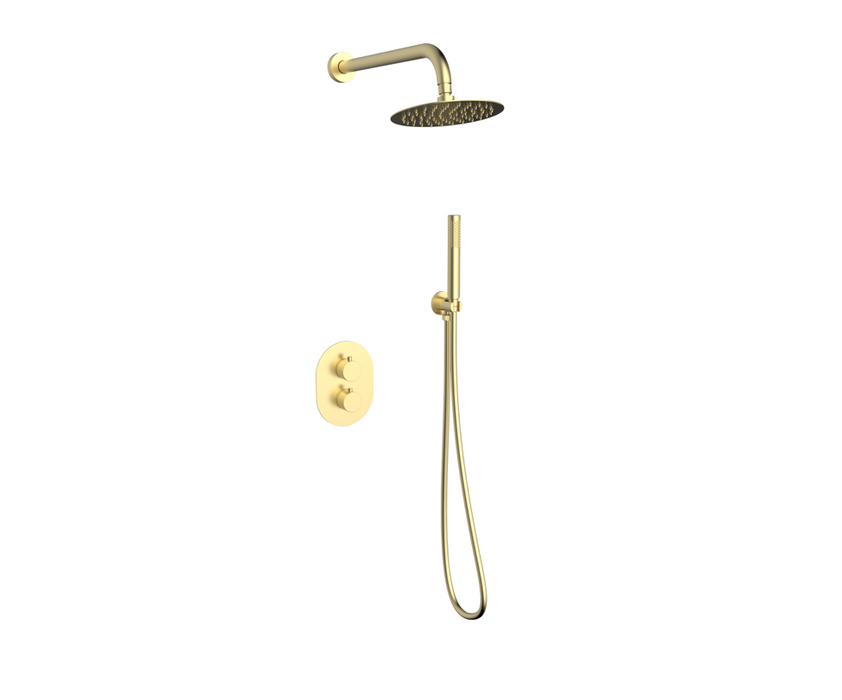 Mineral Brushed Steel Round Shower Valve Inc Shower Head and Hand Shower