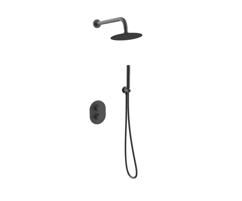Mineral Brushed Steel Round Shower Valve Inc Shower Head and Hand Shower