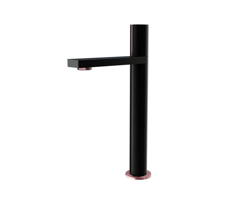 Velar Matt Black/Copper Tall Mono Basin Mixer with Click-Clack Waste