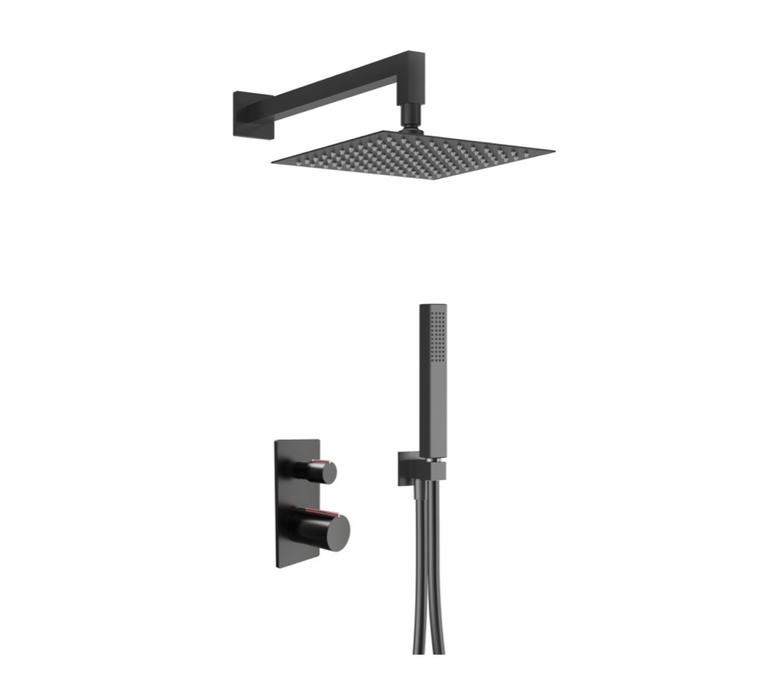 Velar Matt Black/Copper Twin Shower Valve Inc Shower Head and Hand Shower