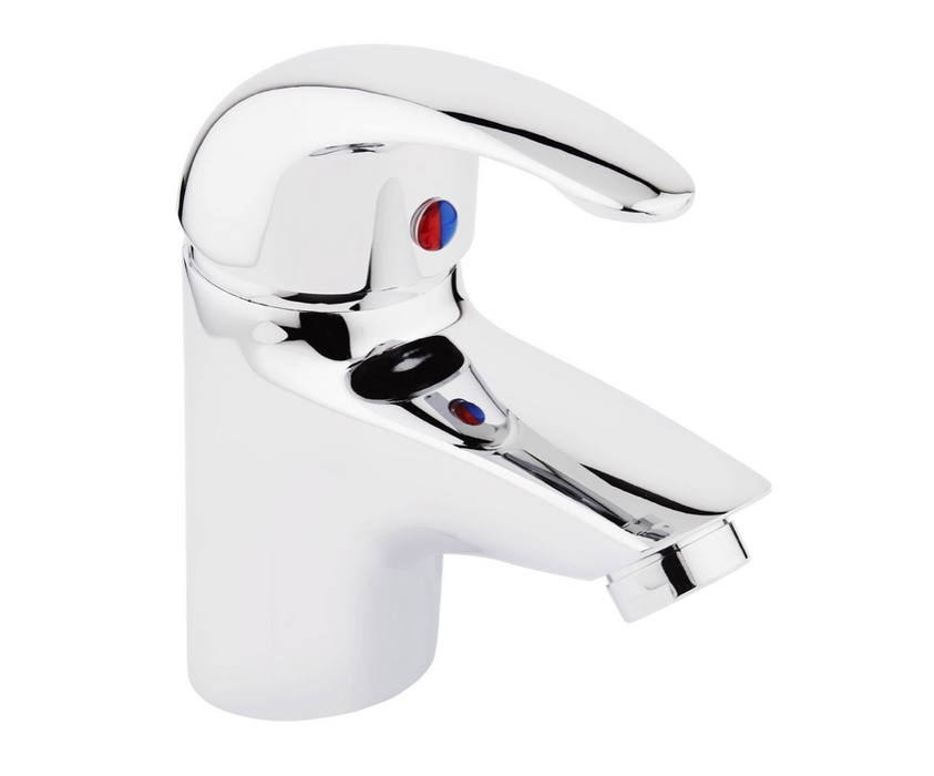Compact Chrome Basin Mixer with Click-Clack Waste