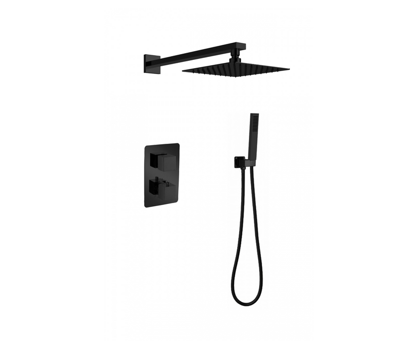 Mineral Matt Black Square Shower Valve Inc Shower Head and Hand Shower