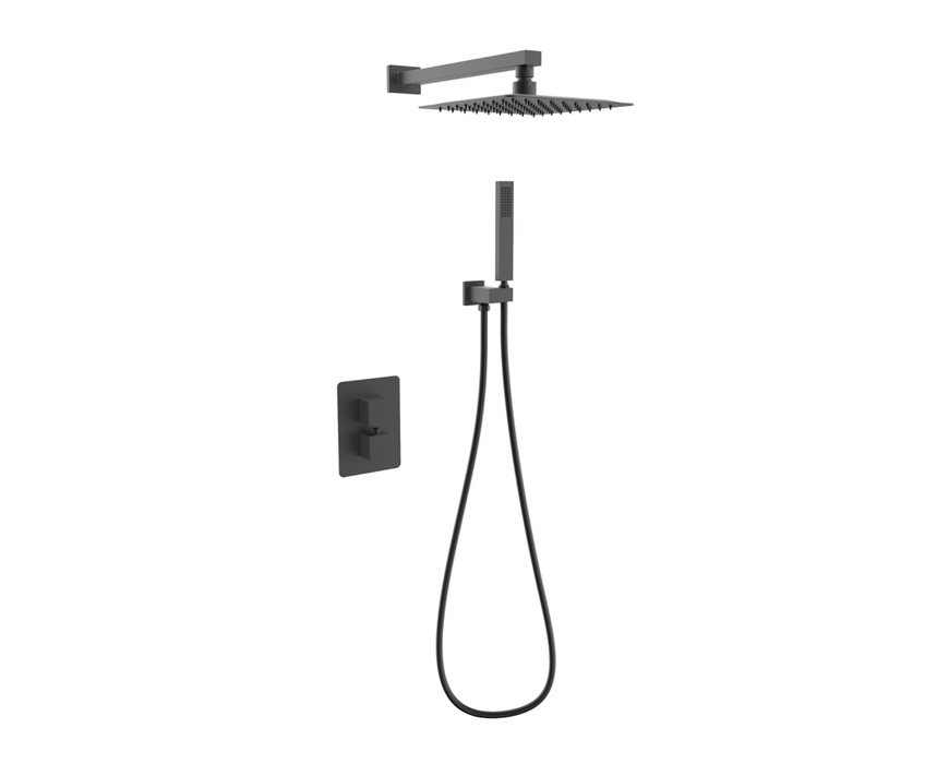 Mineral Matt Black Square Shower Valve Inc Shower Head and Hand Shower