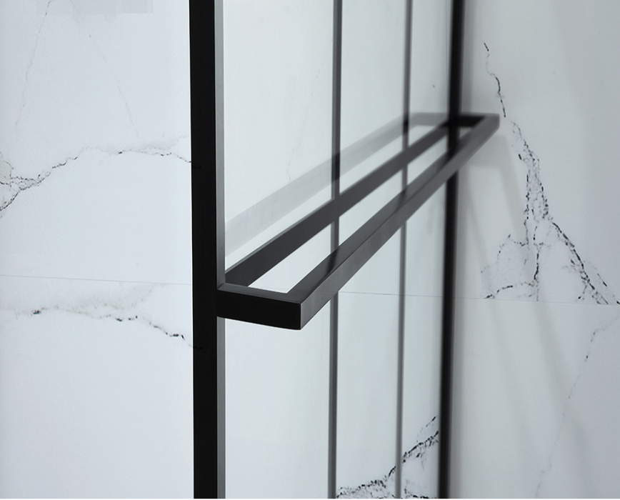 Velar+ Frame Matt Black Walk In Panel 900mm with Stabilising Bar and Towel Rail
