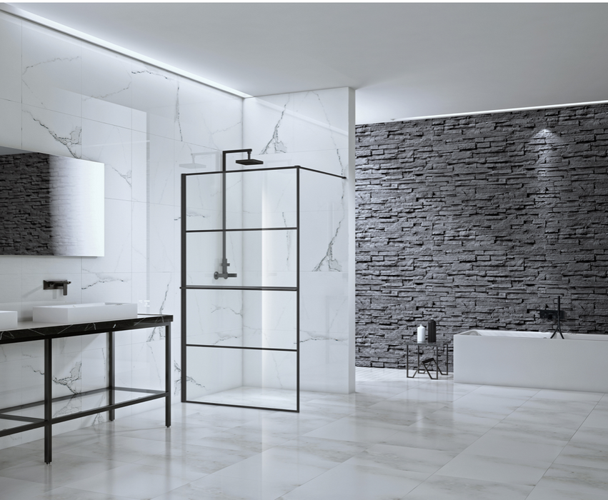 Velar+ Linear Matt Black Walk In Panel 1000mm with Stabilising Bar