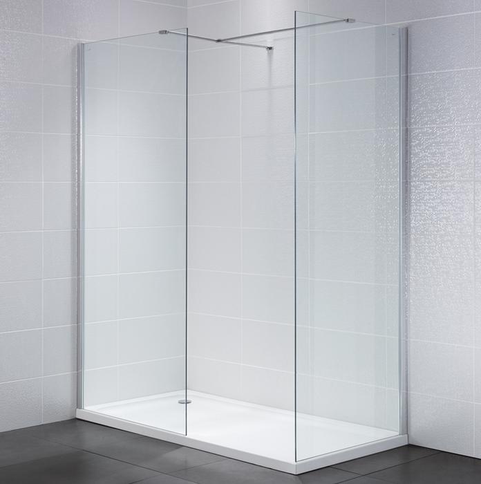 Identity Clear 8mm Walk In Front Panel 500mm with Support Arm