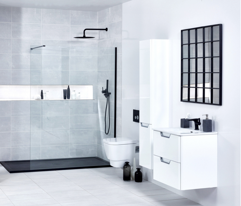 Onyx Black Frame 10mm Walk In Front Panel 900mm with Support Bar