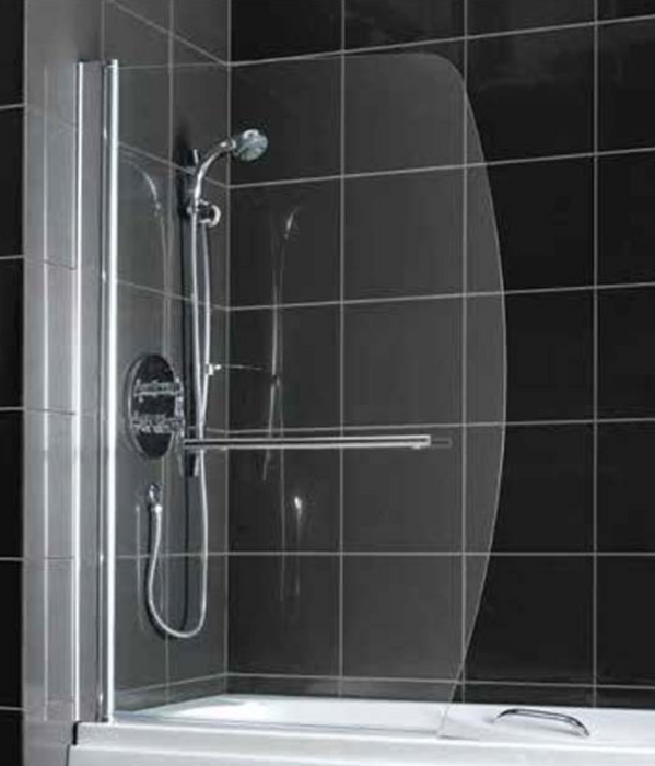 Sail Shape Chrome Bath Screen with Towel Rail 895 x 1410mm