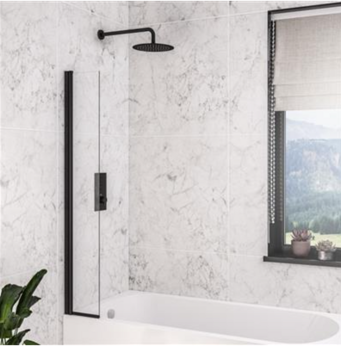 Radius Noir Black Square Hinged 6mm Bath Screen 300 x 1400mm