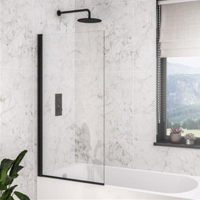 Radius Noir Black Square Hinged 6mm Bath Screen 300 x 1400mm