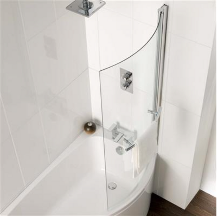 C Shape Chrome Bath Screen with Towel Rail