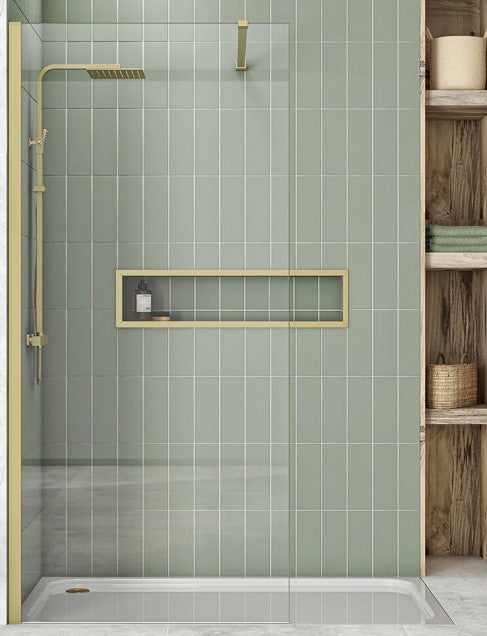 Pearl Brushed Brass Easy Clean 8mm Walk-in Glass Panel - 1400mm