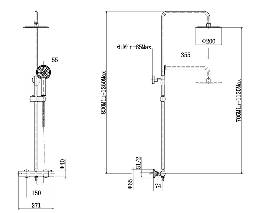 Round Exposed Thermostatic Shower Set - Chrome