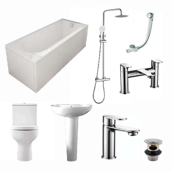 Nezrol 1700 Single Ended Bath Rounded Bathroom Suite - Chrome
