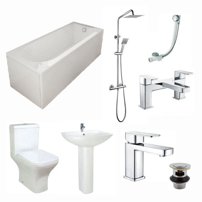 Blade 1700 Single Ended Bath Square Bathroom Suite - Chrome
