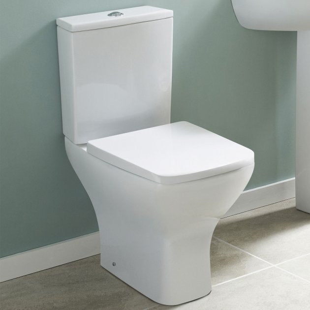Optim Noir Close Coupled Rimless Toilet Push Button Cistern - Soft Close Seat
