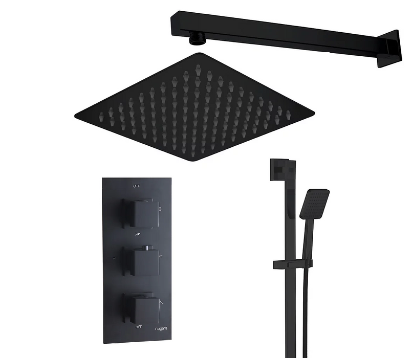 Optim Noir Square Concealed Shower with Overhead Drencher and Adjustable Handset