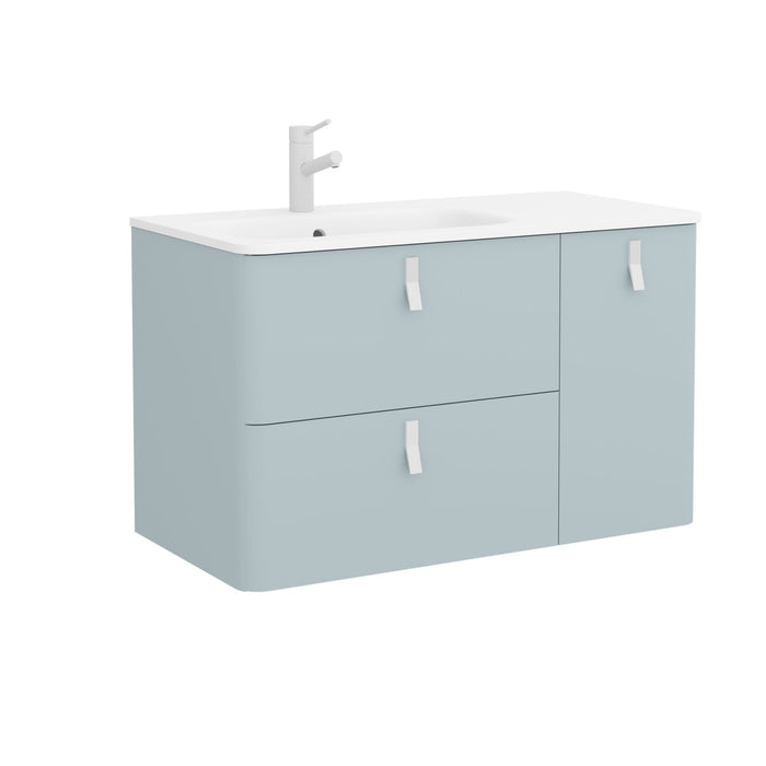 UNIIQ Sketch 900 x 450mm Wall Hung Vanity Unit with Basin - Right Handed Powder Blue