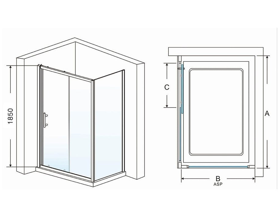 Elle 1000 x 700mm Sliding Shower Enclosure 6mm Tempered Glass Shower Cubicle
