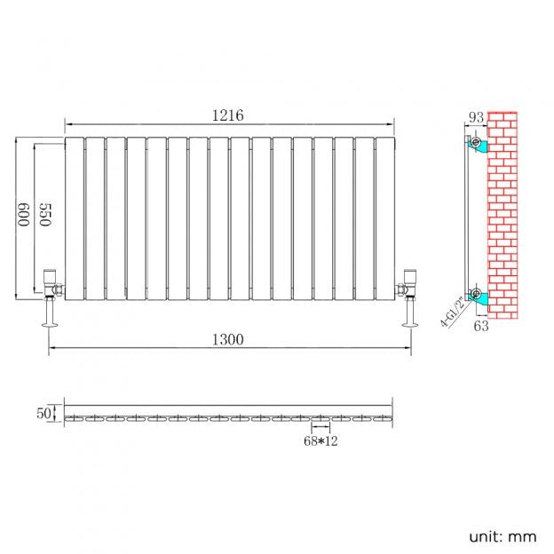 Elle 600 x 1210mm Anthracite Single Flat Panel Horizontal Designer Grey Column Radiator
