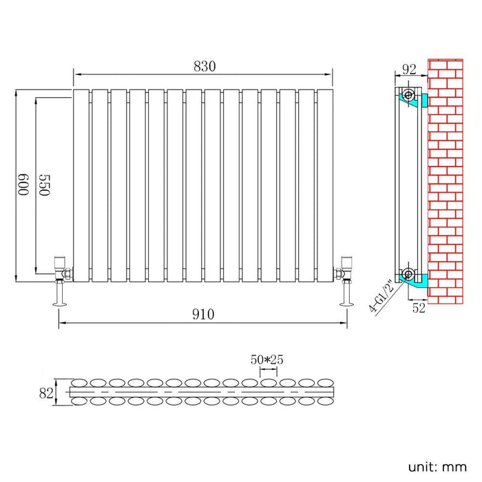 Elle 600 x 830mm Double White Modern Design Oval Panel Horizontal Radiator
