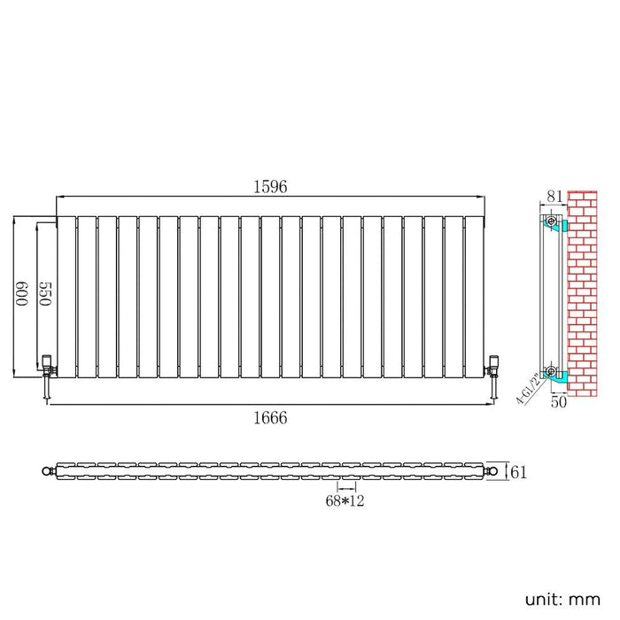 Elle 600 x 1596mm White Double Flat Panel Horizontal Designer Column Radiator