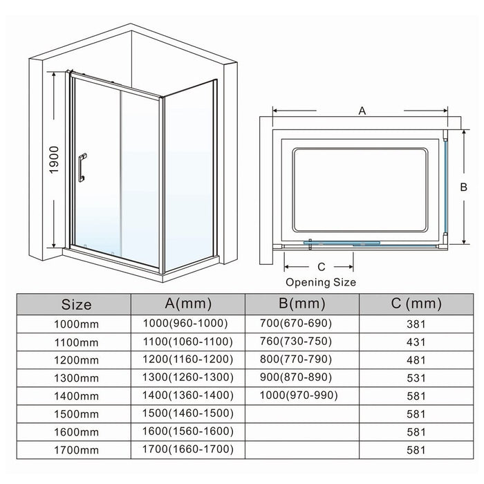 Elle 1400x900mm Sliding Shower Enclosure 8mm Easy Clean Glass Cubicle
