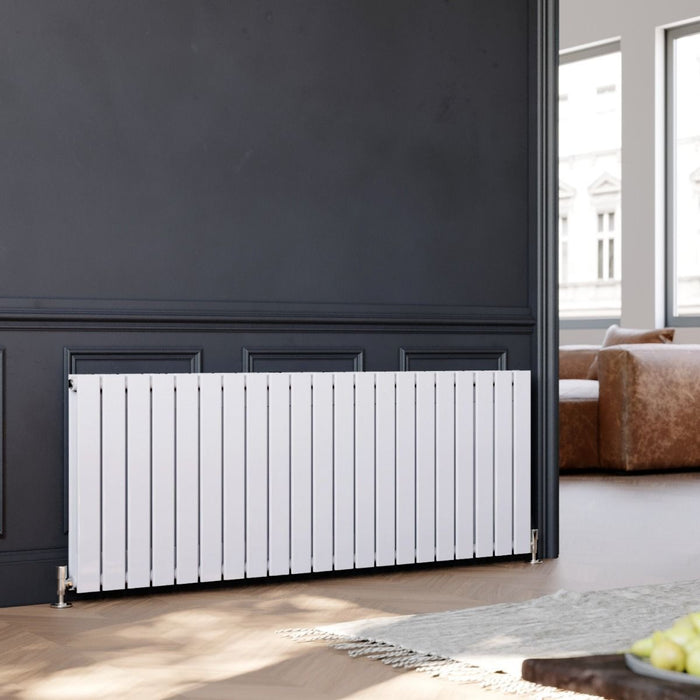 Elle 600 x 1596mm White Double Flat Panel Horizontal Designer Column Radiator