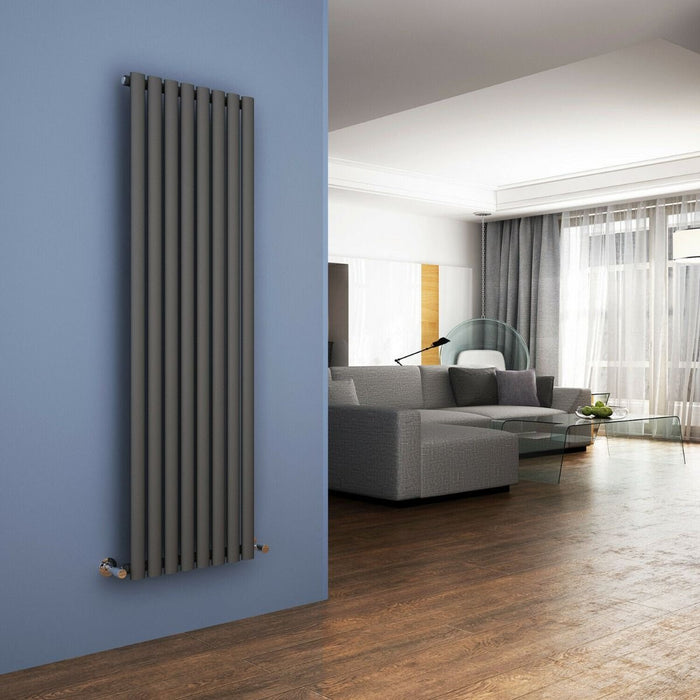 Elle 1600x480mm Anthracite Oval Single Panel Designer Grey Radiator Vertical Radiator