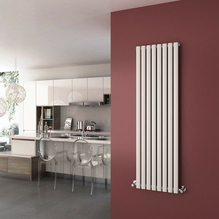 Elle 1600x480mm White Oval Single Panel Designer Radiator Vertical Radiator