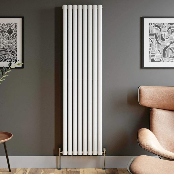 Elle 1800x480mm White Oval Double Panel Designer Radiator Vertical Radiator