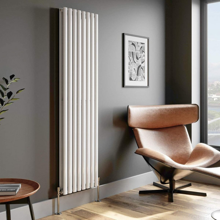 Elle 1800x480mm White Oval Double Panel Designer Radiator Vertical Radiator