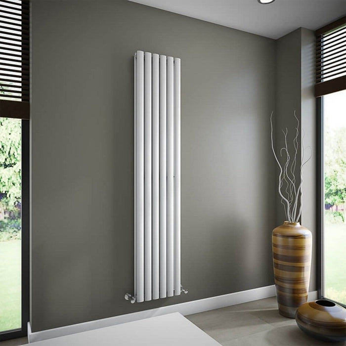 Elle 1800x360 White Oval Double Panel Slim Designer Radiator Vertical Radiator