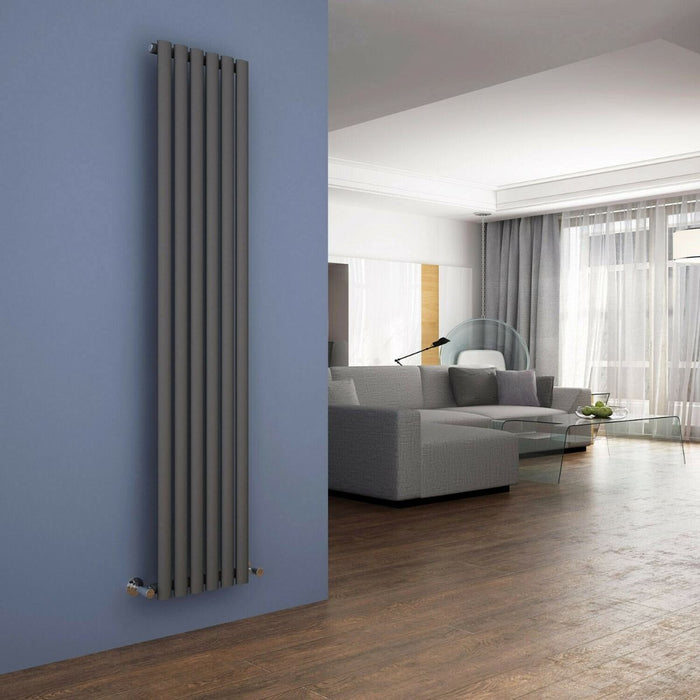 Elle 1800x360 Anthracite Oval Single Panel Slim Designer Radiator Vertical Grey Radiator