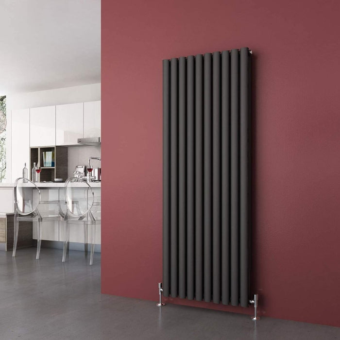 Elle 1600x590mm Anthracite Oval Double Panel Slim Designer Grey Radiator Vertical Radiator
