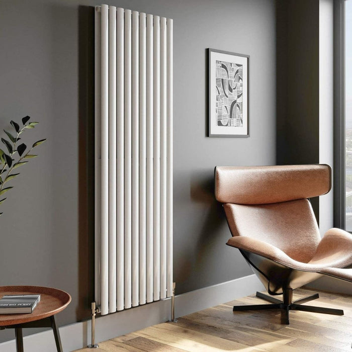 Elle 1800x590mm White Double Oval Panel Slim Designer Radiator Vertical Radiator