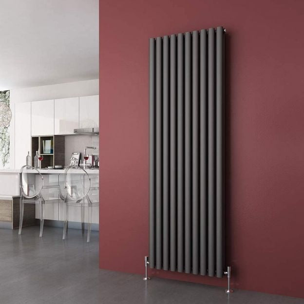 Elle 1800x590mm Anthracite Double Oval Panel Slim Designer Radiator Vertical Grey Radiator